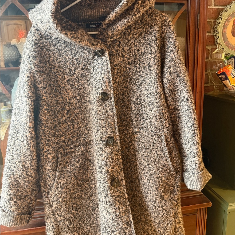 Cozy Italian Hooded Knit Coat Size Large